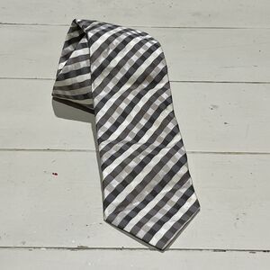 H. Stockton 100% Silk Tie Classic Length Gray Tan Brown Striped 59"